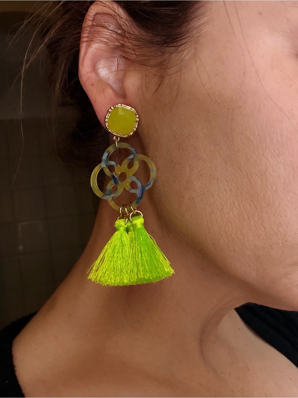 Lilly Pulitzer Sandpiper Neon Lime Tassel Drop Earrings